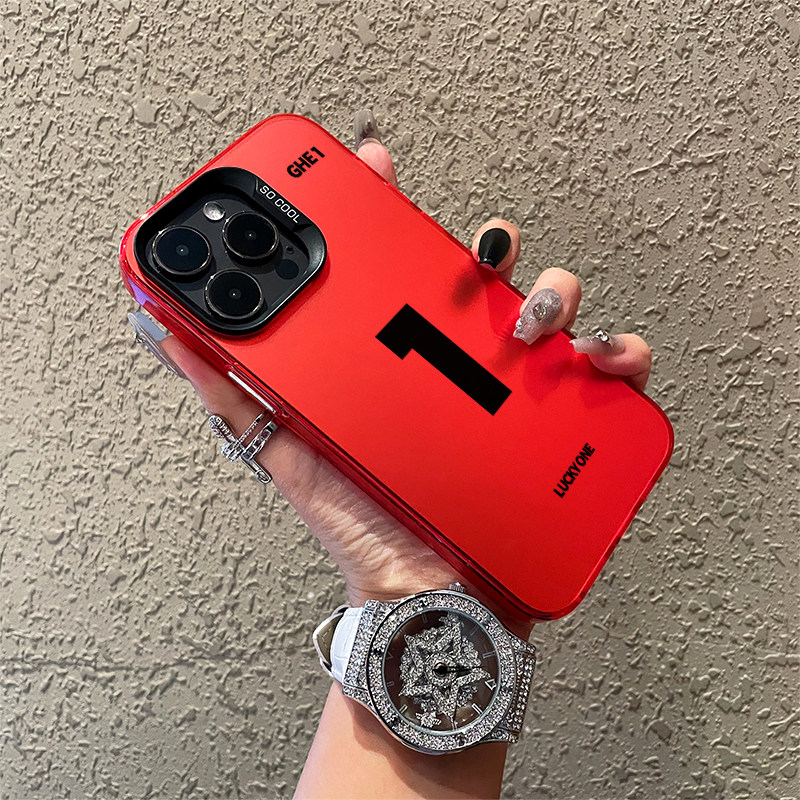 简约幸运数字定制手机壳15适用于iPhone11/12/13/14Promax苹果7磨砂8plus保护套英文x红色镭射男女潮xr高级感