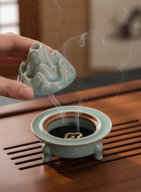 塔香炉中式汝窑山水三足鼎盘香炉
