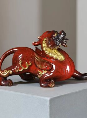 康铭德陶瓷招财貔貅摆件公母一对中式桌面装饰工艺品客厅玄关风水