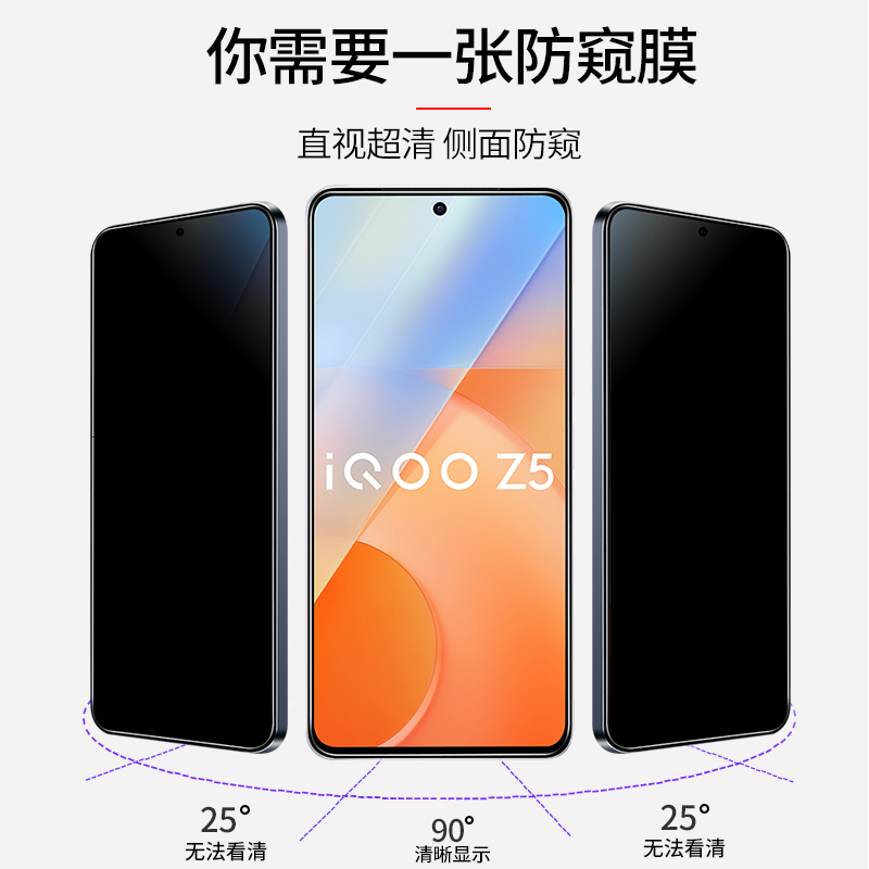 适用iQooZ5钢化膜防窥iQooZ5x全屏覆盖iq00Z5防窥膜vivoiqooZ5爱酷Z5x防偷窥iQz5玻璃ipooz5手机膜iQoo贴膜z5 - 图2
