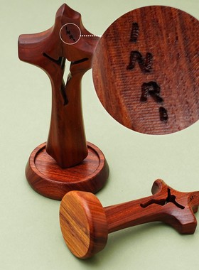 实木立体镂空十字架摆件15cm