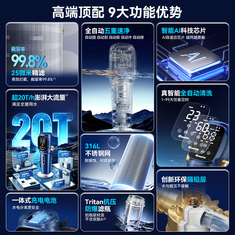 惠尔顿前置过滤器家用25微米自动反冲洗智能防爆20T全屋P0063Pro