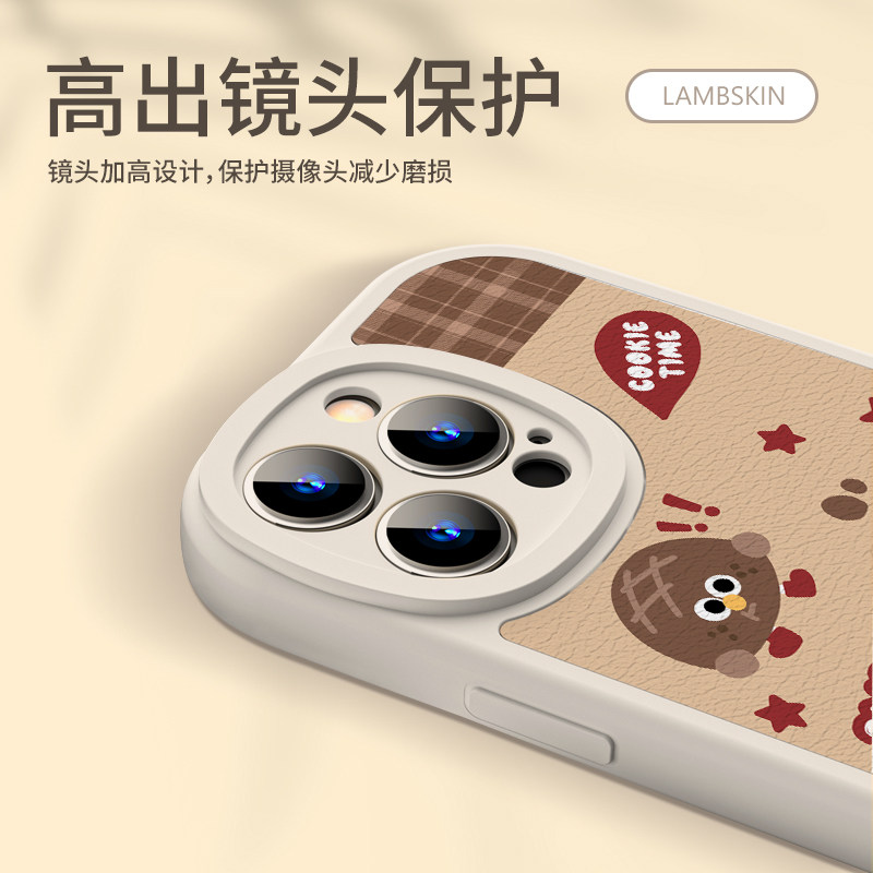 猫咪镜子支架适用iphone16promax手机壳幸运汉堡苹果15秋冬14/13pro女新款12mini小羊皮7/8plus高级se3保护套