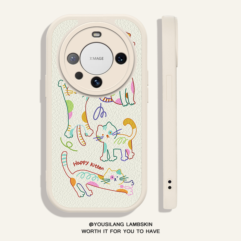猫咪镜子支架适用华为mate60pro手机壳柔软猫咪mate50新款秋冬魅特四十por女小羊皮MT30PRO高级Mate20P保护套 - 图2