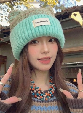 冬季猫耳护耳显脸小针织帽女款