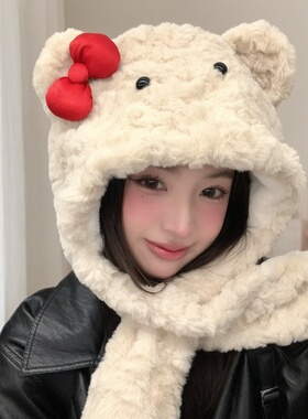 加厚保暖护耳围巾一体雷锋帽女