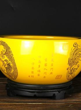 景德镇黄色陶瓷聚宝盆招财聚财鱼缸客厅创意花瓶瓷器摆件金色花盆