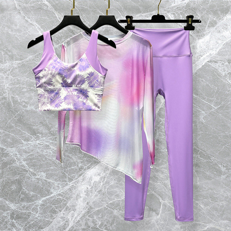 一体式胸垫花色背心普拉提瑜伽服套装女时尚网纱运动健身训练上衣,淘宝优惠券,粉丝福利购,淘宝优惠卷