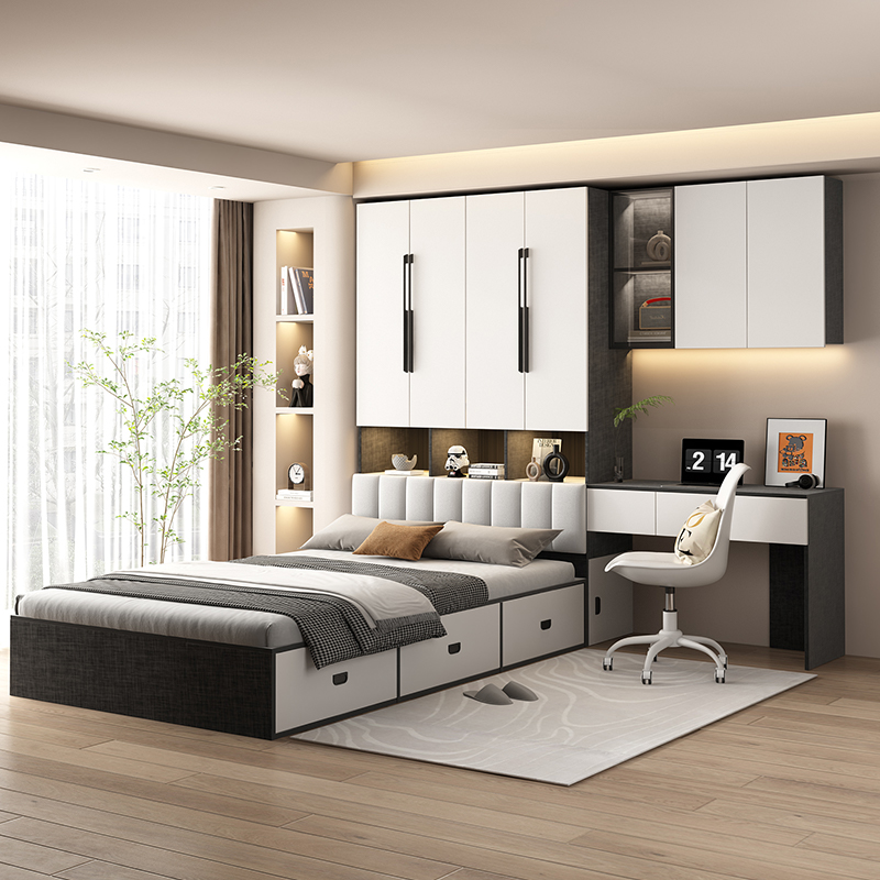 榻榻米衣柜床卧室儿童组合一体床多功能床带书桌实木小户型衣柜床 - 图0