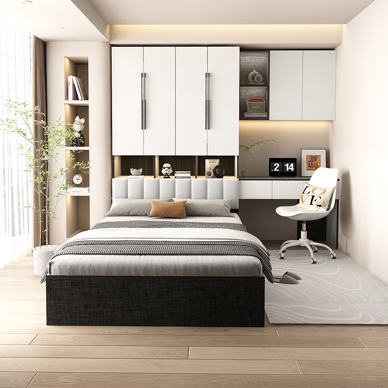 榻榻米衣柜床卧室儿童组合一体床多功能床带书桌实木小户型衣柜床 - 图1