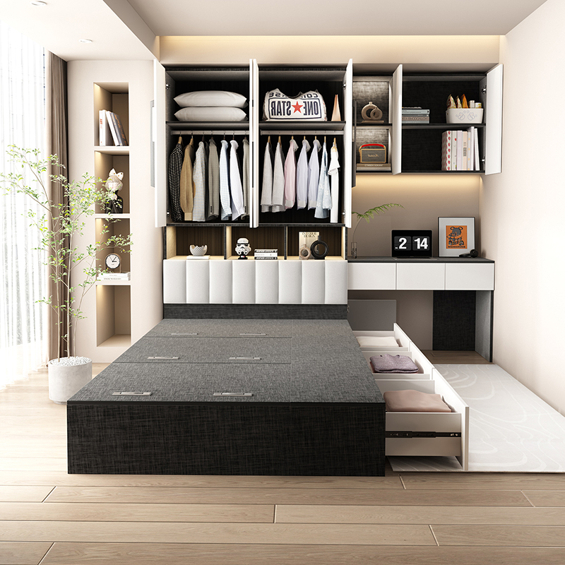 榻榻米衣柜床卧室儿童组合一体床多功能床带书桌实木小户型衣柜床 - 图3