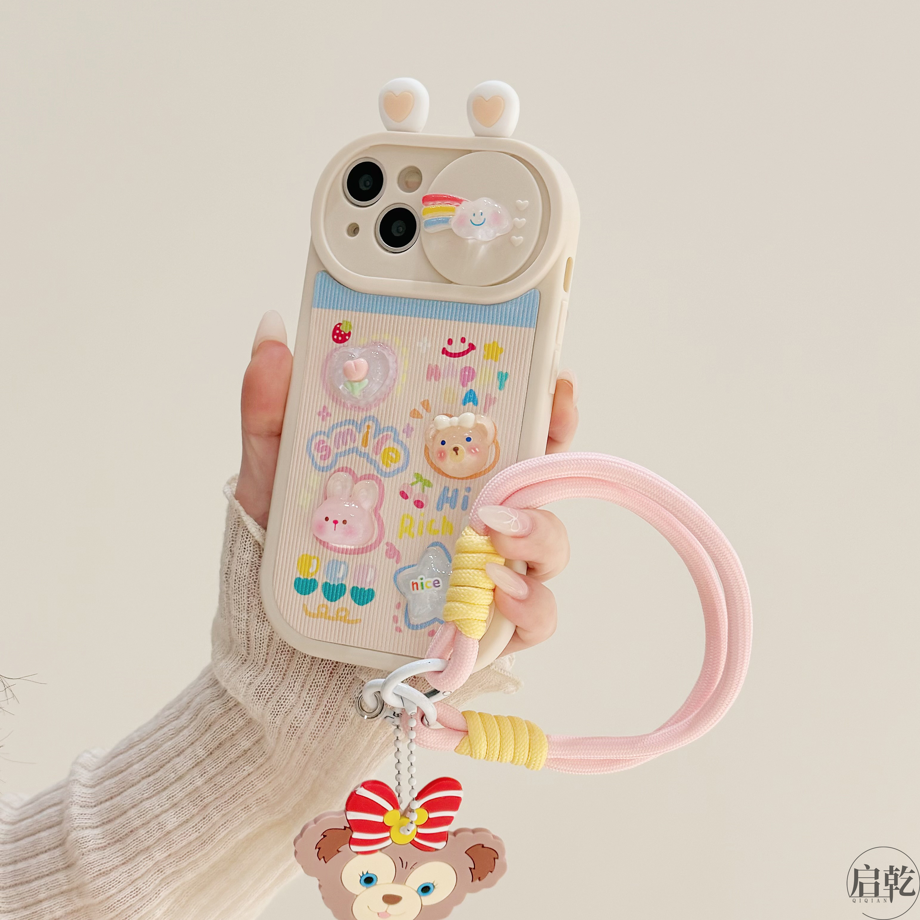 启乾 立体星之卡比小熊iPhone15手机壳适用苹果14/13promax推拉窗软壳12手提11链条挂绳少女心可爱新款情侣