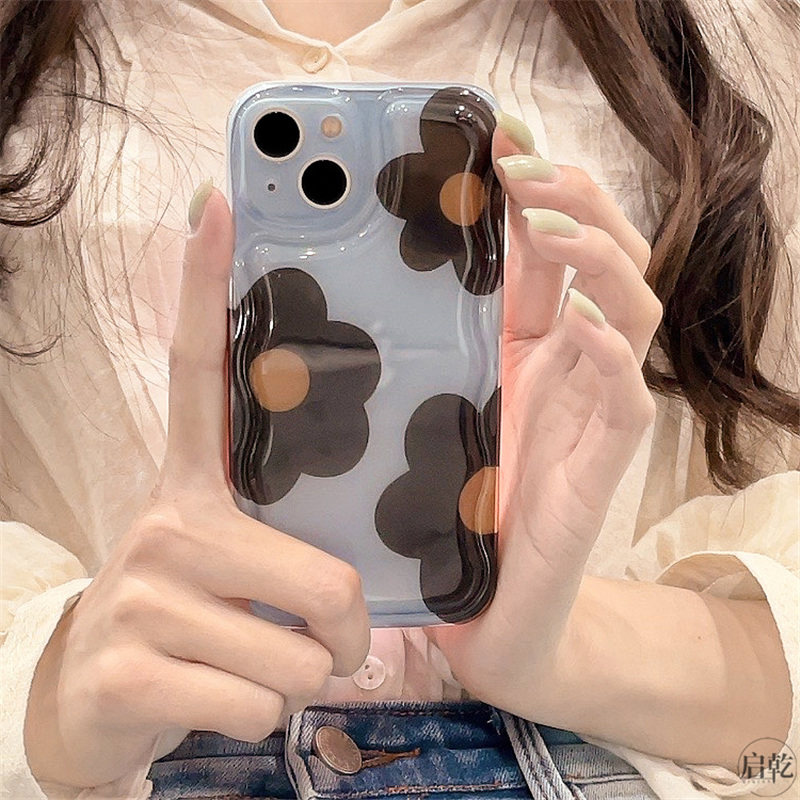 ins韩风小众花朵iphone13手机壳适用苹果13promax简约12/11冷淡风高级感蓝色新款透明硅胶全包防摔14pro/plus_虎窝淘