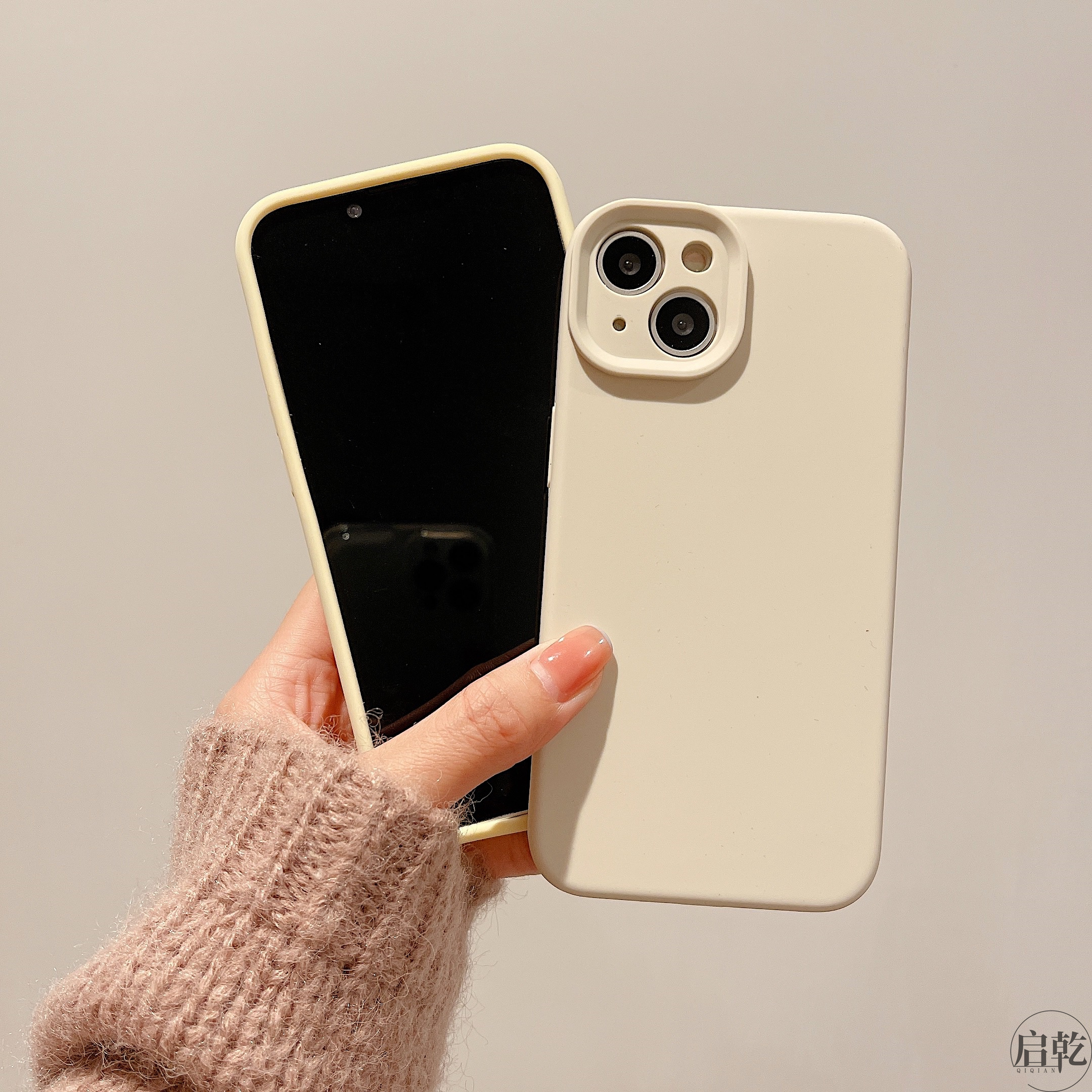 液态硅胶iphone14手机壳适用苹果13promax极简纯色12/11简约小众14plus情侣女新款镜头全包防摔黄色蓝色启乾 - 图1