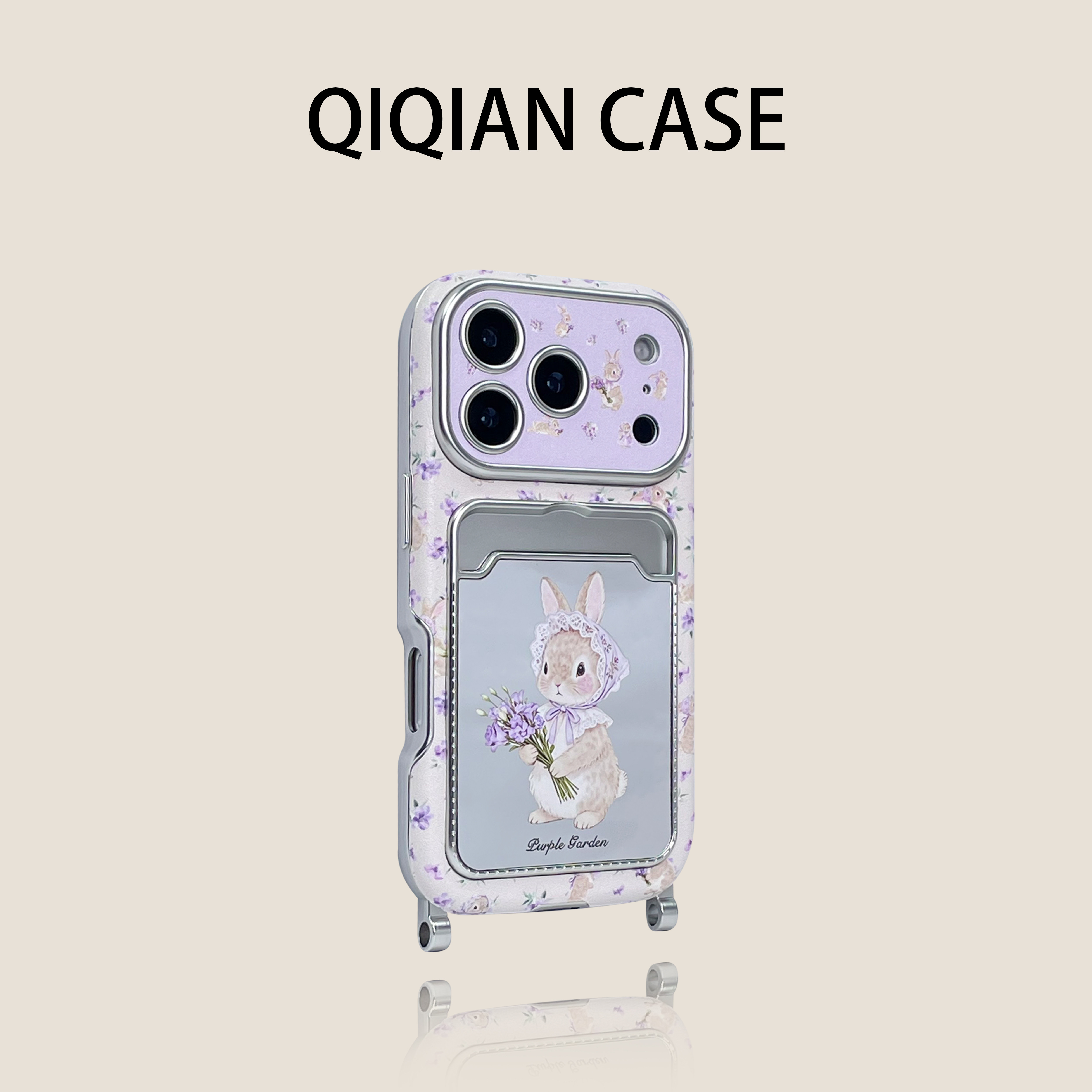 启乾 可爱紫色围巾小兔子镜面卡包腕带iPhone17/16手机壳适用苹果15/14promax硬壳13链条挂绳萌系少女心ins风,淘宝优惠券,粉丝福利购,淘宝优惠卷