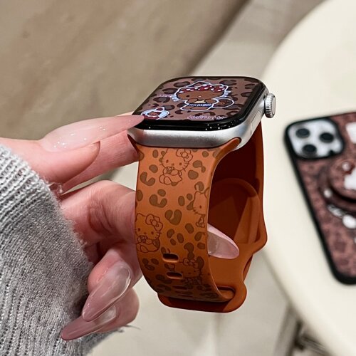 启乾 韩系豹纹猫咪适用iwatchs10/9苹果Applewatch7手表表带SE8棕色硅胶透气6运动5/4/3小众可爱ins风女款 - 图0