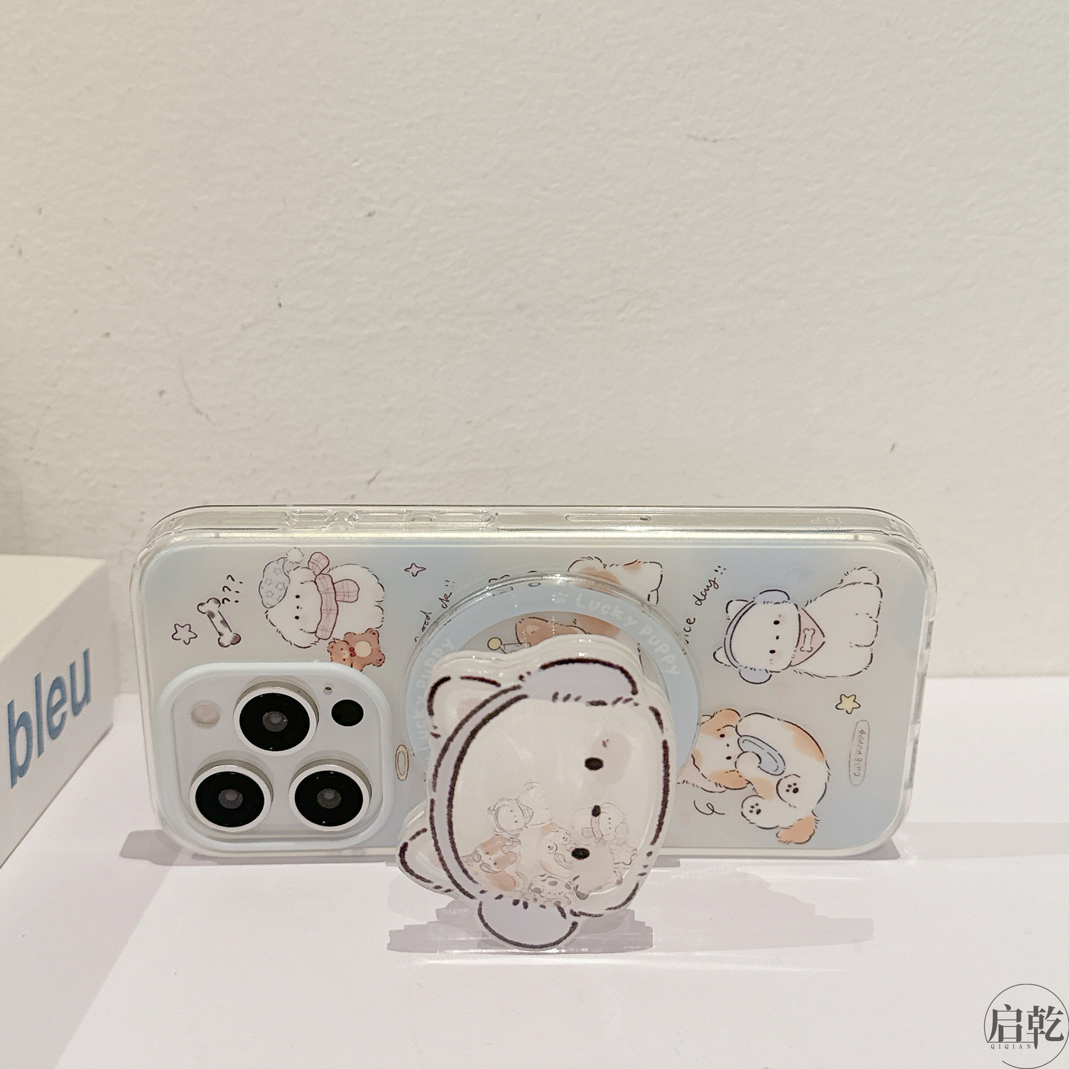 启乾 磁吸壳耳机猫咪狗狗摇摇乐支架iPhone16/15手机壳适用苹果14/13promax双层硬壳少女心可爱卡通新款情侣