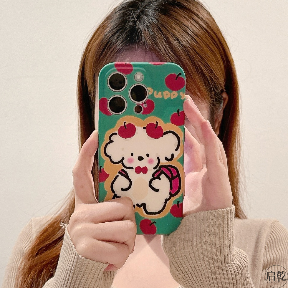 启乾 涂鸦苹果狗狗iPhone16/15手机壳适用苹果14/13promax硅胶软壳12/11少女心绿色可爱卡通新款镜头全包防摔
