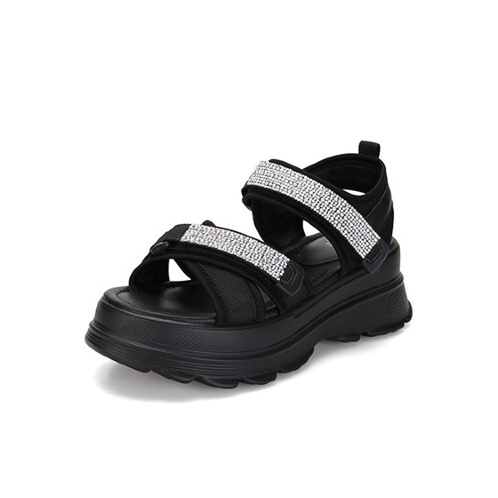 韩国直邮[babara] Barbara Chunky Heel Cubic Velcro Sandals BB - 图0