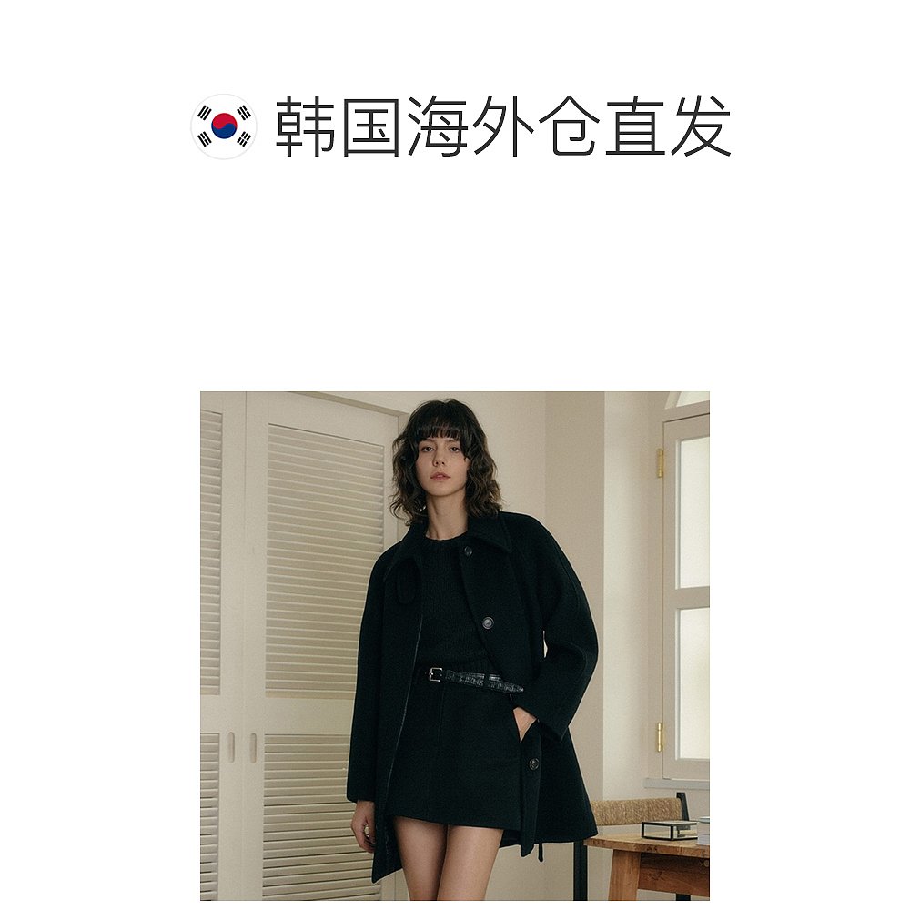 韩国直邮[LOOKAST]BLACK KANA HALF WOOL COAT羊毛中长款毛呢外套-图1