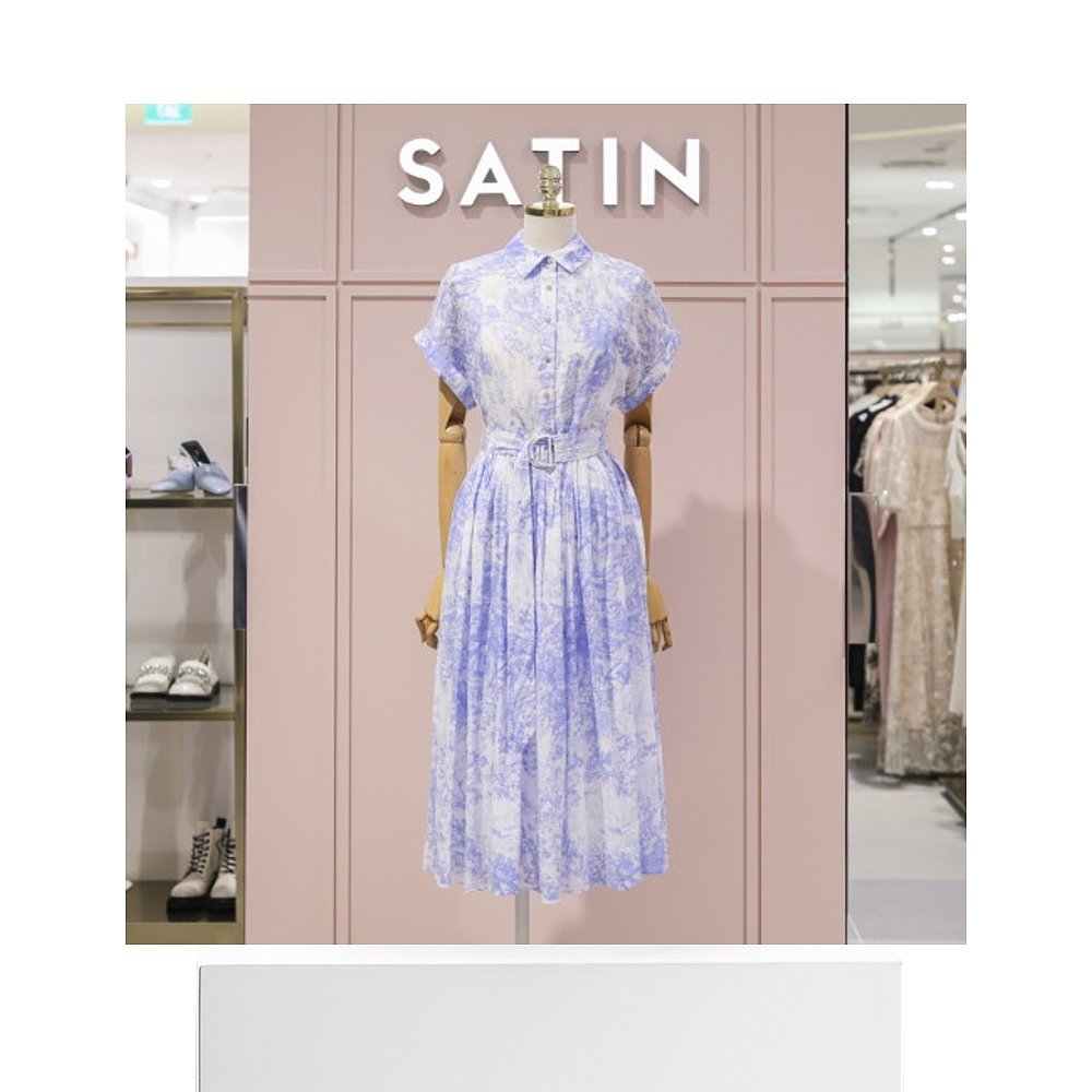 韩国直邮[SATIN] [SHATINE(活动)] 宝石扣子 捏褶 棉连衣裙 (S222 - 图3