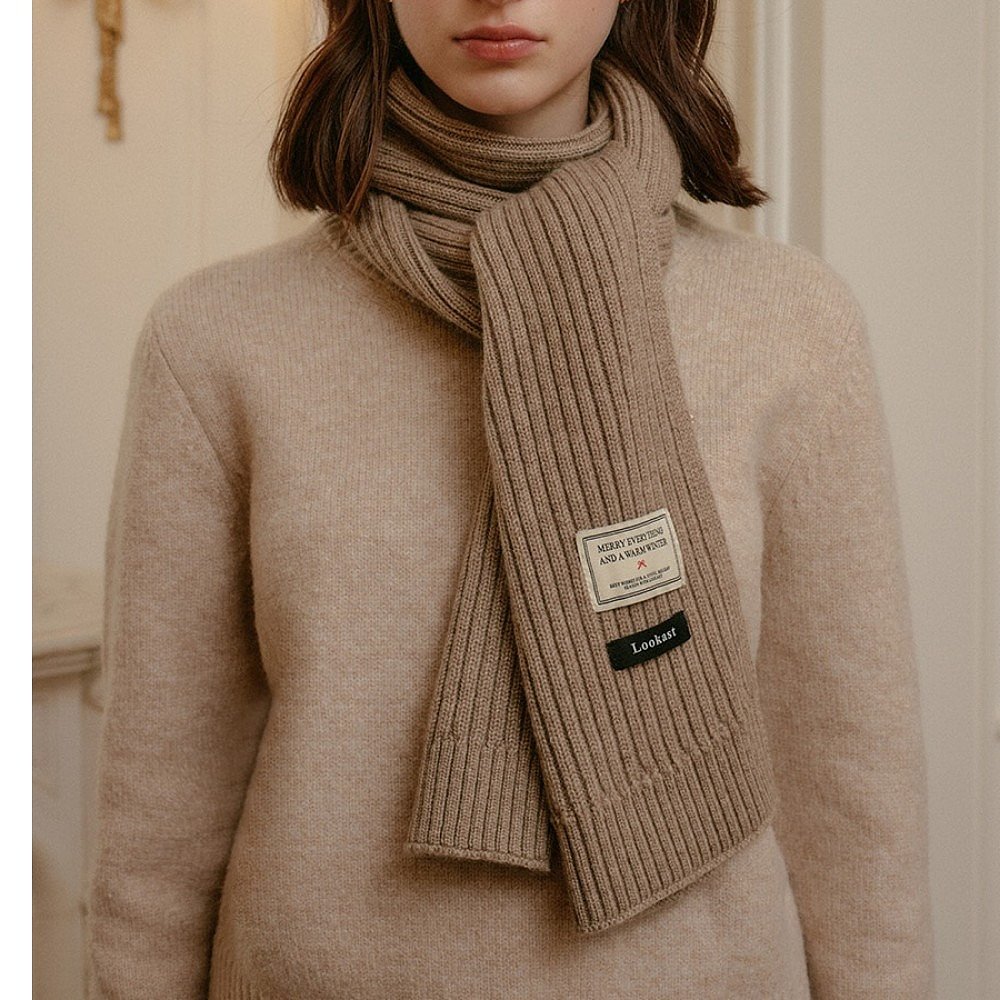 韩国直邮[LOOKAST]BEIGE WOOL KNIT SCARF米色羊毛针织围巾围脖 - 图2