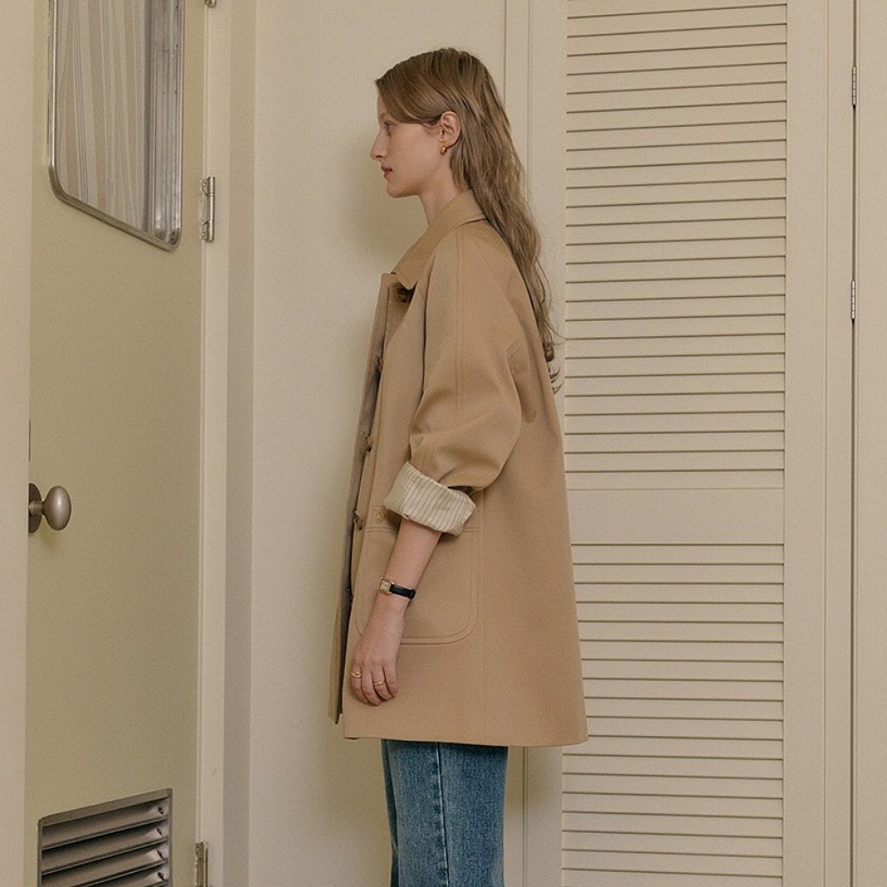 韩国直邮[LOOKAST]BEIGE NICKY HALF TRENCH COAT中长款风衣米色 - 图2