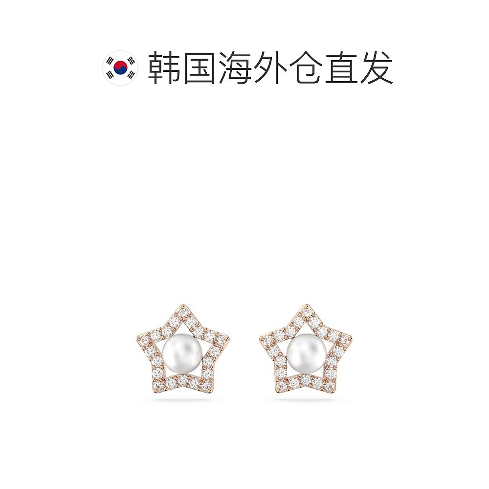 韩国直邮SWAROVSKI 五角星珍珠耳钉施华洛世奇天然水晶宝石玫瑰金