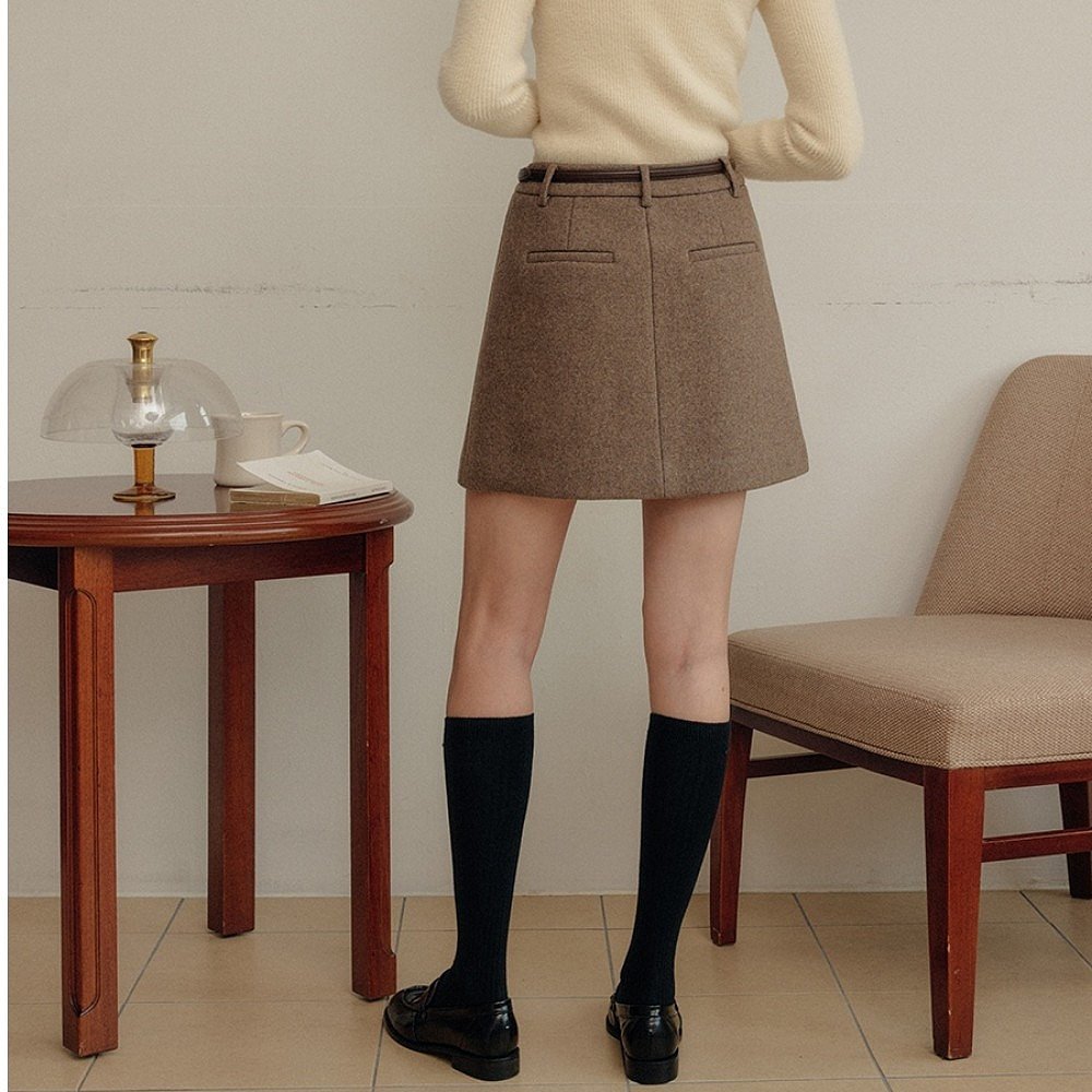 韩国直邮[LOOKAST]BROWN NOVA WOOL SKIRT羊毛百褶半身裙棕色 - 图2