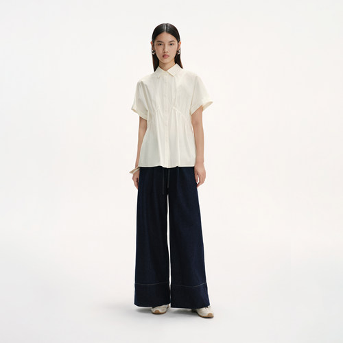 【播奥莱】播26夏新品短袖衬衫女宽松收腰气质上衣DDT2CD6003 - 图1