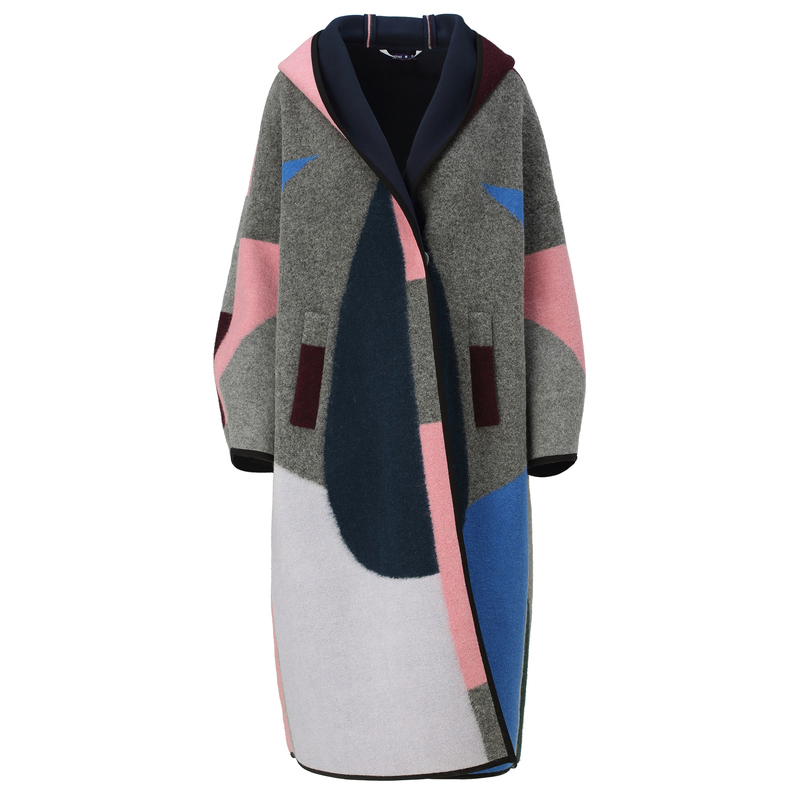 播2018冬装新款时尚撞色毛呢大衣 播outlets店毛呢外套