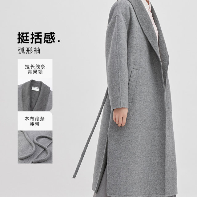 Broad-bordered slant pocket woolen coat autumn and winter new artistic mid-length coat for women DDQ4AD5530