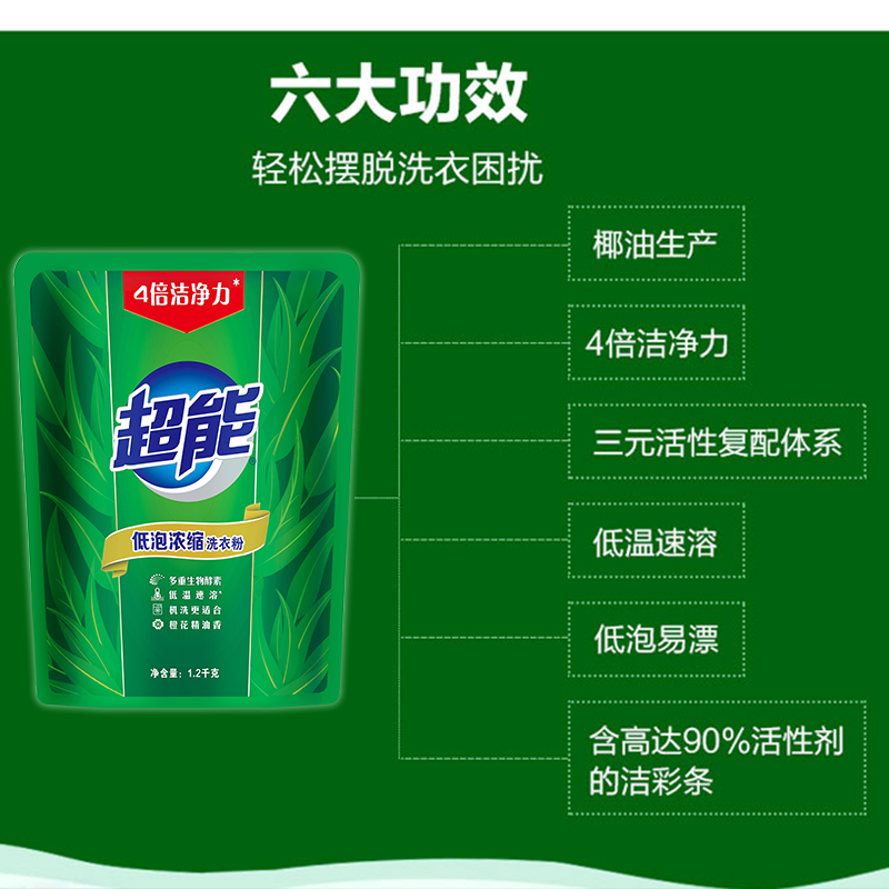 超能低泡浓缩1.2 kg*2袋洗衣粉 齐江居家日用洗衣粉