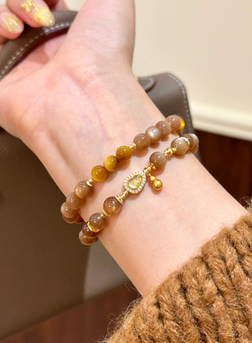 谷岚天然金骨干水晶黄虎眼石手串