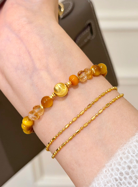 谷岚天然金虎眼石切面黄塔晶手串