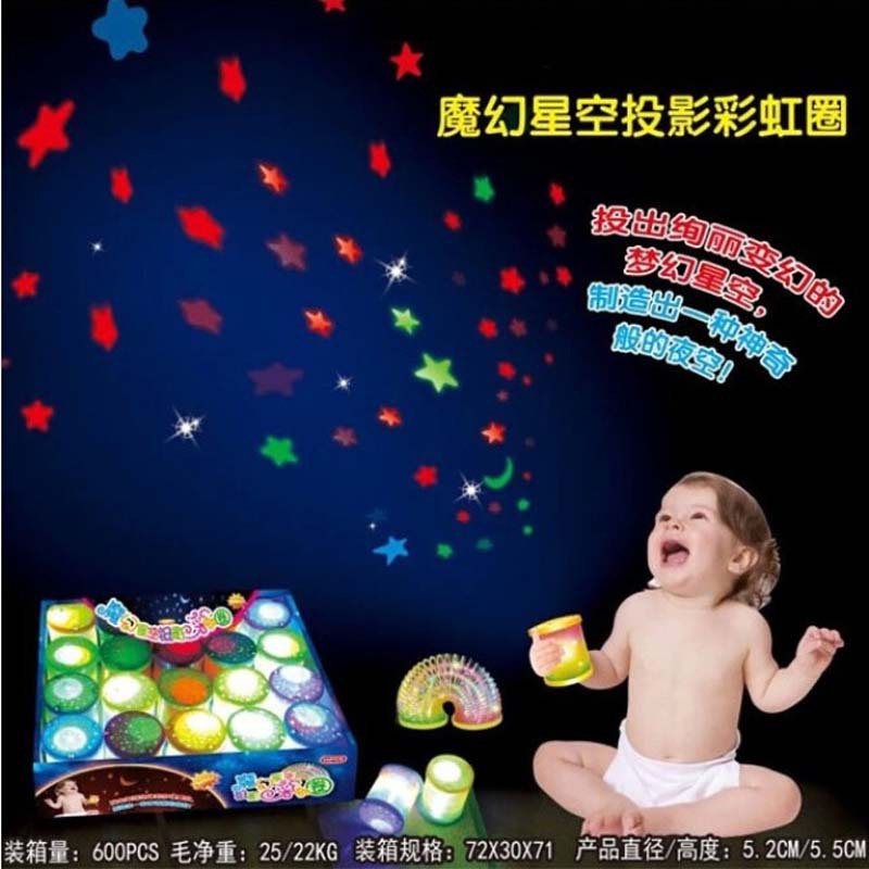 魔法弹簧圈发光小号魔幻发光彩虹圈七彩小灯笼塑料魔力星空投影灯 - 图0