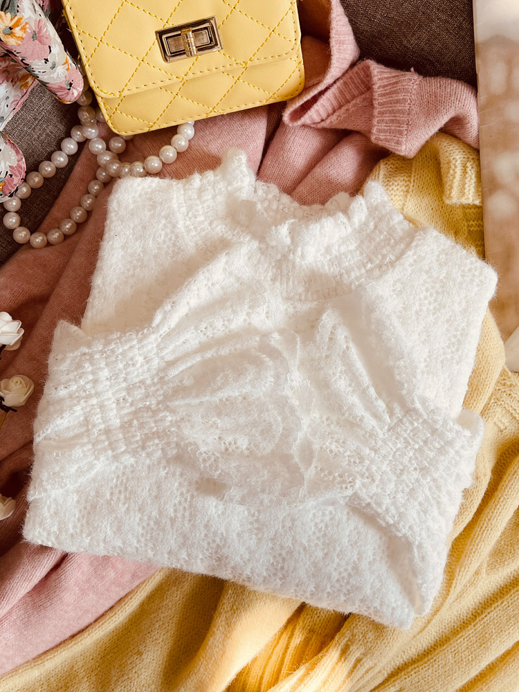 花边高领磨毛蕾丝打底衫新款冬毛衣 温娴蕾丝衫/雪纺衫