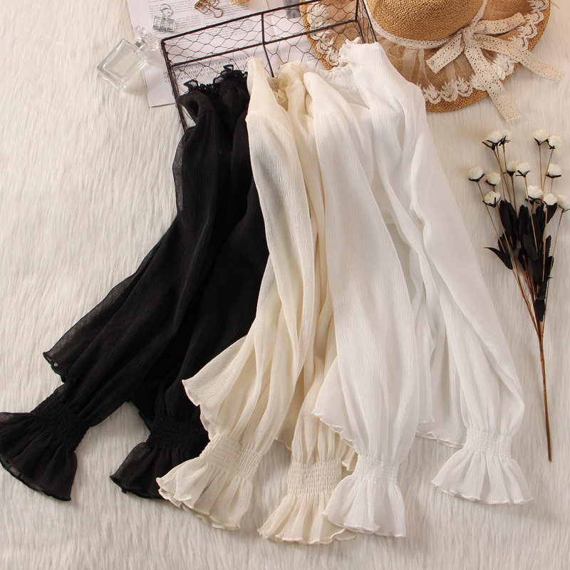 半高领薄款蕾丝设计感网纱打底衫 温娴蕾丝衫/雪纺衫