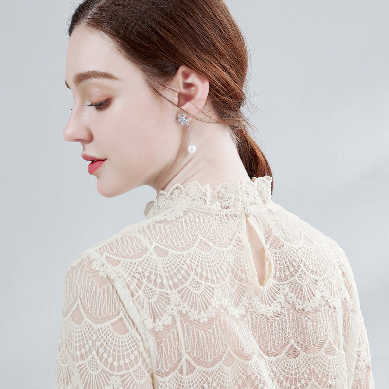 立领蕾丝打底衫刺绣秋冬新款毛衣 温娴蕾丝衫/雪纺衫