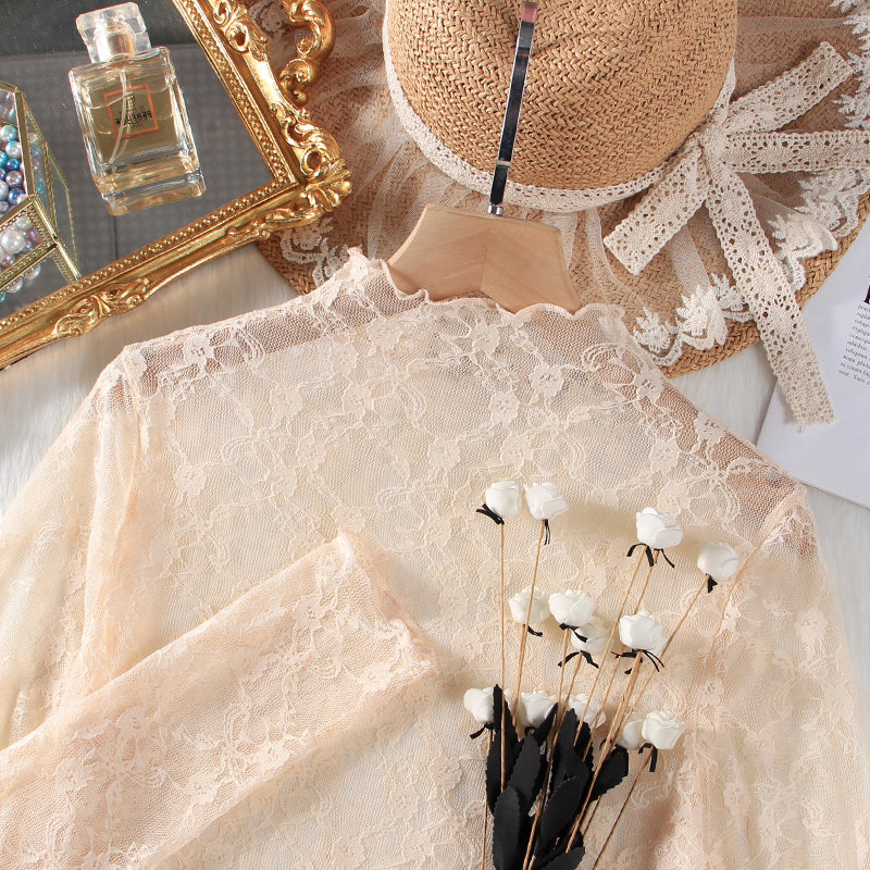 透明高领蕾丝打底衫仙气内搭毛衣 温娴蕾丝衫/雪纺衫