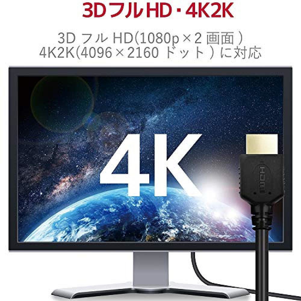 【日本直邮】宜丽客HDMI高清转接线3.0m4K/3D/HD黑色 GM-DHHD14ER - 图2