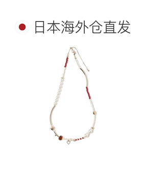 日本直邮BEAMS HEART 女士 混珠不对称项链 树脂珍珠+彩色玻璃珠+