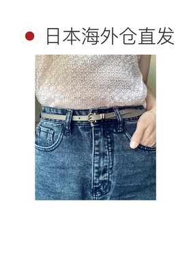 日本直邮牛皮 女士细圆环金色扣皮带 黄色腰带细腰带