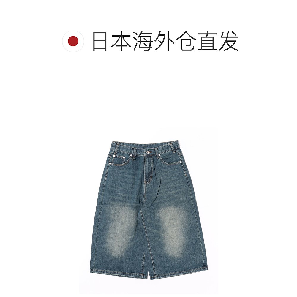 1h可退 日本直邮SPINNS 男女同款 宽松直筒 复古水洗牛仔短裤 膝 - 图1