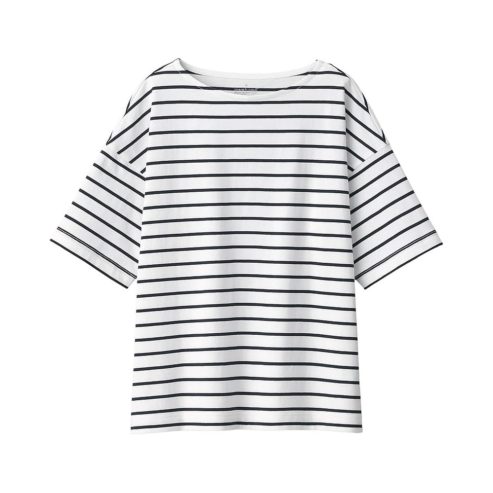 【日本直邮】Muji无印良品 女士条纹船领短袖T恤 BB2P9A4S - 图0