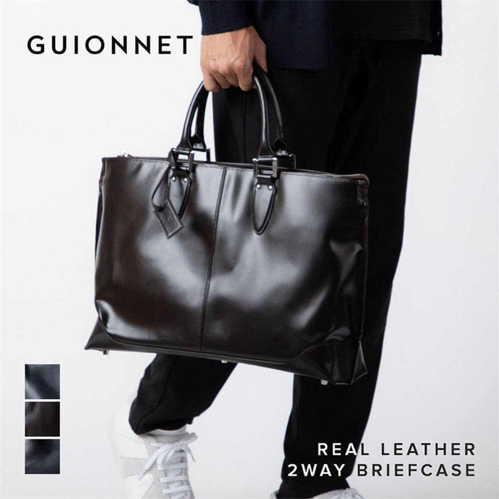 GUIONNET Men's Business Briefcase Genuine Leather 2way Portable Shoulder Commuting Computer