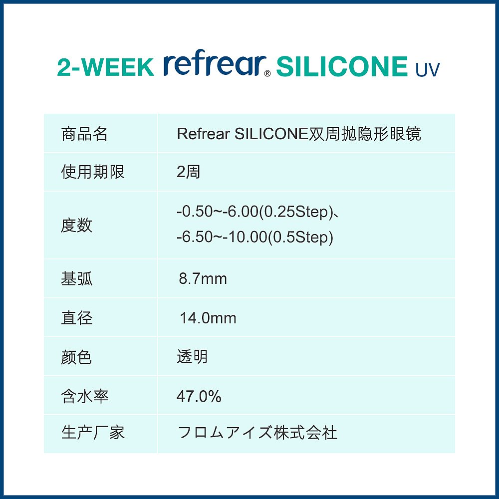 日本直邮refrear SILICONE UV双周抛 透明片2-WEEK 隐形眼镜 6片 - 图3