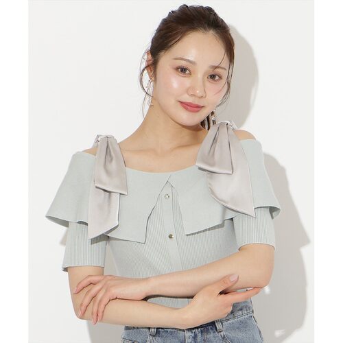 日本直邮WILLSELECTION 女士 露肩半袖针织上衣 飘带设计 2008261 - 图3