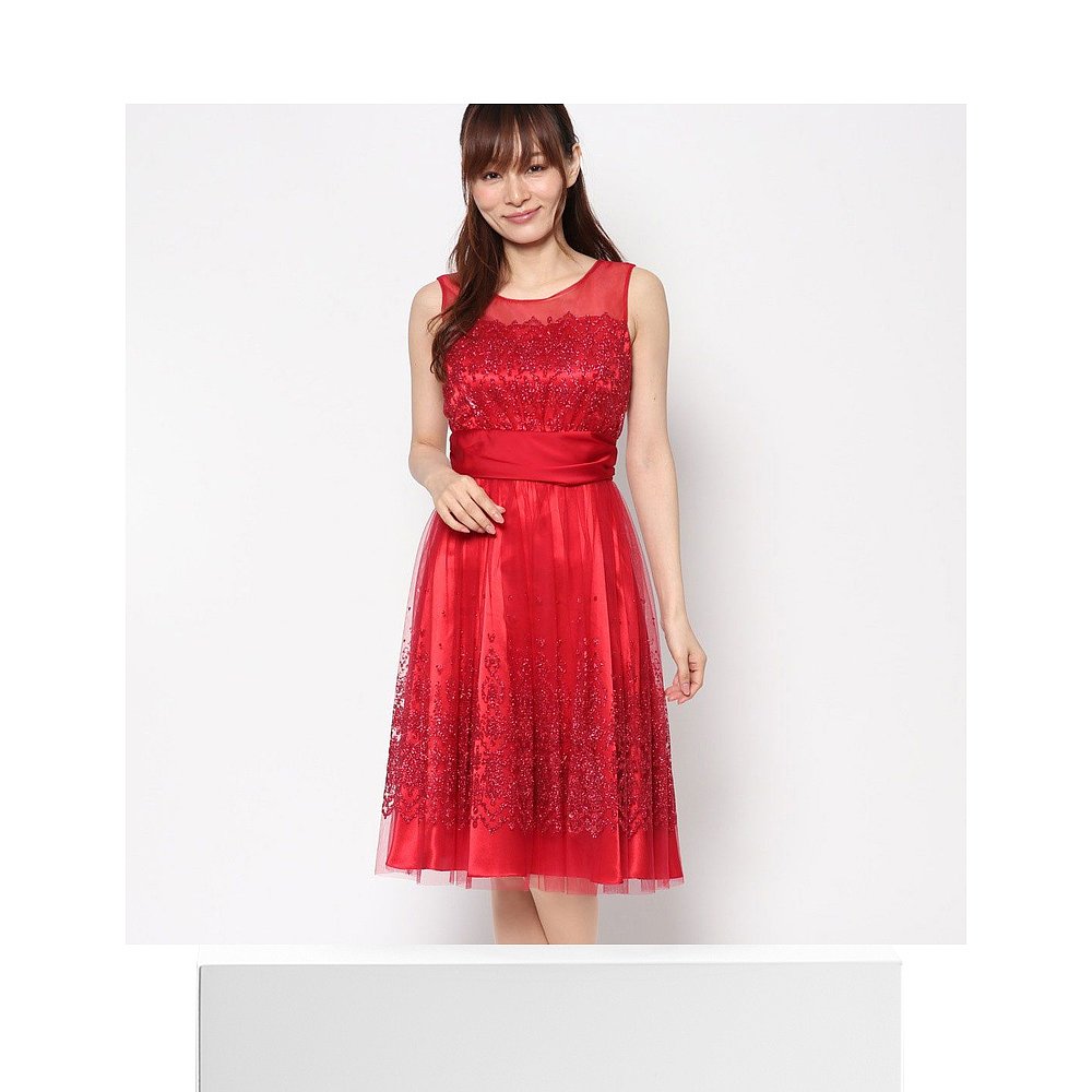 【日本直邮】Genet Vivien 欧根迪亮片连衣裙（红色）爆款礼服 - 图3