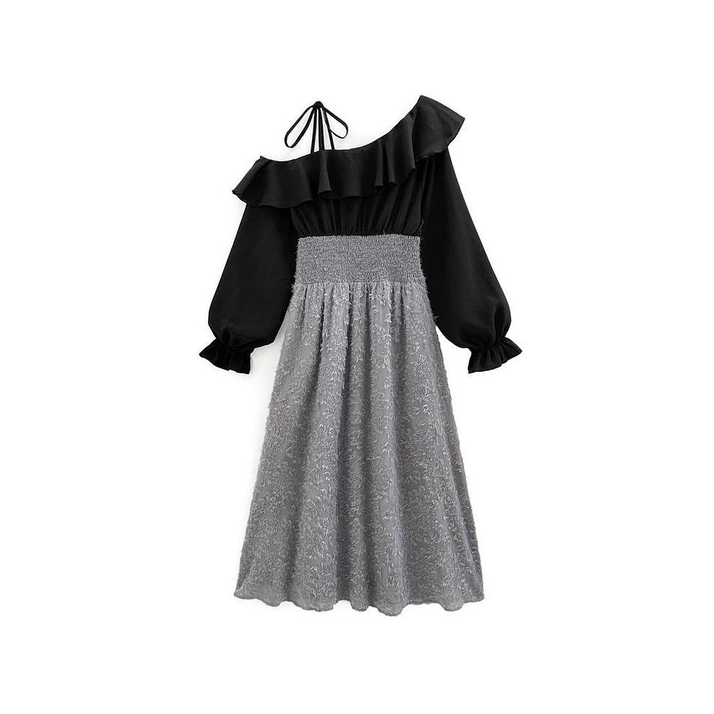 日本直邮日潮 GRL单肩提花拼接伞摆连衣裙pr69 - 图2